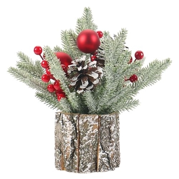 Super Holiday Small Winter Christmas Tree, Artificial Mini Tabletop Christmas Tree Decorations with ...