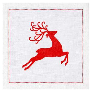 Five Star Napkins Reindeer Christmas Cocktail Napkins - White Linen - 4.5" x 4.5" - Single Use - Par...