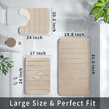 Yimobra 3 Pieces Memory Foam Bath Mat Sets, 31.5 x 19.8 + 17x24 and U-Shaped for Bathroom Rugs, Toil...