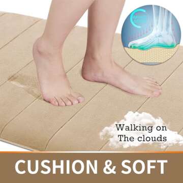 Yimobra 3 Pieces Memory Foam Bath Mat Sets, 31.5 x 19.8 + 17x24 and U-Shaped for Bathroom Rugs, Toilet Mats, Non-Slip, Soft Comfortable, Water Absorption, Machine Washable, Beige