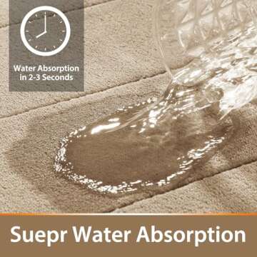 Yimobra 3 Pieces Memory Foam Bath Mat Sets, 31.5 x 19.8 + 17x24 and U-Shaped for Bathroom Rugs, Toilet Mats, Non-Slip, Soft Comfortable, Water Absorption, Machine Washable, Beige