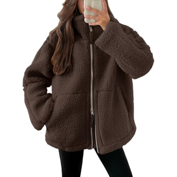 ANRABESS Womens Fleece Jacket Oversized Zip Up Sherpa Fuzzy Casual Coats Winter Fall Outerwear 2024 ...