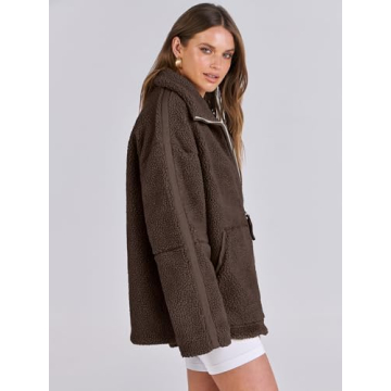 ANRABESS Womens Fleece Jacket Oversized Zip Up Sherpa Fuzzy Casual Coats Winter Fall Outerwear 2024 Clothes with Pockets Medium