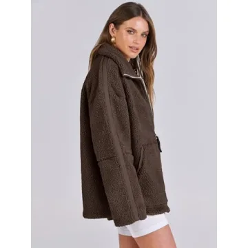 ANRABESS Womens Fleece Jacket Oversized Zip Up Sherpa Fuzzy Casual Coats Winter Fall Outerwear 2024 Clothes with Pockets Medium