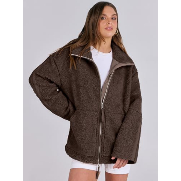 ANRABESS Womens Fleece Jacket Oversized Zip Up Sherpa Fuzzy Casual Coats Winter Fall Outerwear 2024 Clothes with Pockets Medium