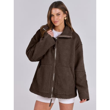 ANRABESS Womens Fleece Jacket Oversized Zip Up Sherpa Fuzzy Casual Coats Winter Fall Outerwear 2024 Clothes with Pockets Medium