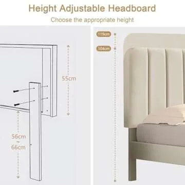 VECELO Full Size Upholstered Bed Frame with Adjustable Headboard, Velvet Platform Bedframe Mattress Foundation, Strong Wood Slat Support, No Box Spring Needed, Beige
