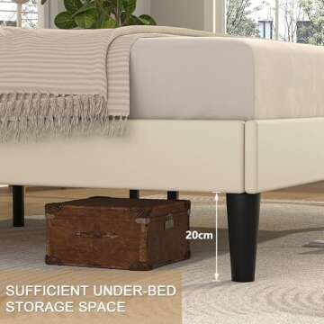 VECELO Full Size Upholstered Bed Frame with Adjustable Headboard, Velvet Platform Bedframe Mattress Foundation, Strong Wood Slat Support, No Box Spring Needed, Beige