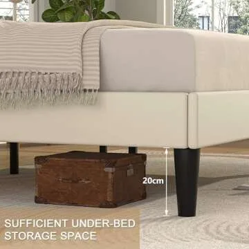 VECELO Full Size Upholstered Bed Frame with Adjustable Headboard, Velvet Platform Bedframe Mattress Foundation, Strong Wood Slat Support, No Box Spring Needed, Beige