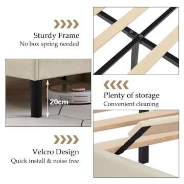 VECELO Full Size Upholstered Bed Frame with Adjustable Headboard, Velvet Platform Bedframe Mattress Foundation, Strong Wood Slat Support, No Box Spring Needed, Beige