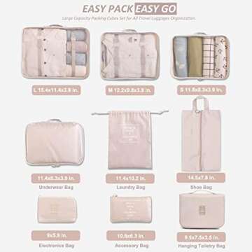 Effortless Travel with 9 PCS Packing Cubes for Organization
