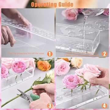 MMH Clear Acrylic Flower Vase Rectangular Floral Centerpiece for Dining Table, 23.6 Inches (24 Holes...