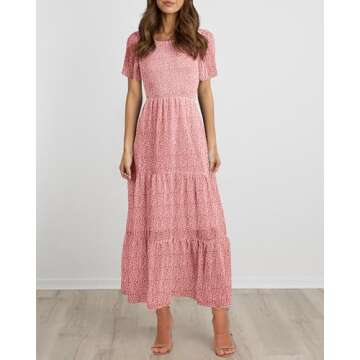 BTFBM Women Casual Short Sleeve Crew Neck Summer Dress Bohemian Floral Printed Flowy Maxi Dresses Ti...