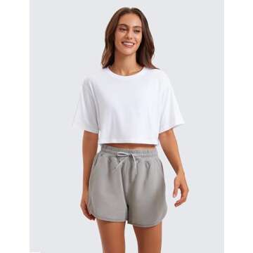 CRZ YOGA Women's Pima Cotton Workout Crop Tops Short Sleeve Yoga Shirts Casual Athletic Running T-Shirts White Medium
