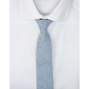 Proper Materials Men's Chambray Cotton Skinny Necktie Tie Textured Distressed Style - 07 - Light Blu...
