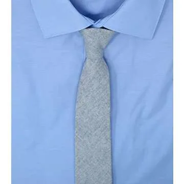 Proper Materials Men's Chambray Cotton Skinny Necktie Tie Textured Distressed Style - 07 - Light Blue #2