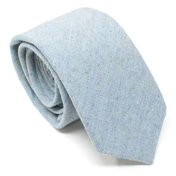 Proper Materials Men's Chambray Cotton Skinny Necktie Tie Textured Distressed Style - 07 - Light Blue #2