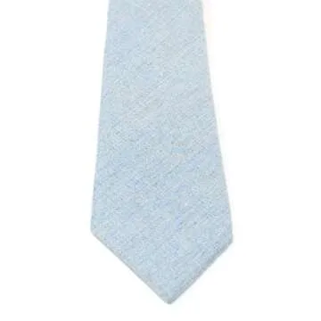 Proper Materials Men's Chambray Cotton Skinny Necktie Tie Textured Distressed Style - 07 - Light Blue #2