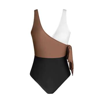 CUPSHE One Piece Swimsuit for Women Bathing Suit Wrap Tie Side V Neck Wide Straps Color Block, M