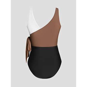 CUPSHE One Piece Swimsuit for Women Bathing Suit Wrap Tie Side V Neck Wide Straps Color Block, M