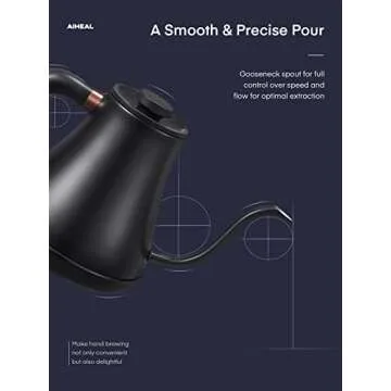 Electric Gooseneck Kettle Temperature Control, Pour Over Electric Kettle for Coffee and Tea, 100% Stainless Steel Inner, 1200W Rapid Heating, 0.8L, Built-in Stopwatch, Matte Black
