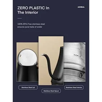 Electric Gooseneck Kettle Temperature Control, Pour Over Electric Kettle for Coffee and Tea, 100% Stainless Steel Inner, 1200W Rapid Heating, 0.8L, Built-in Stopwatch, Matte Black