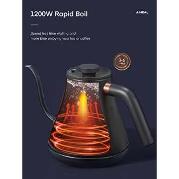 Electric Gooseneck Kettle Temperature Control, Pour Over Electric Kettle for Coffee and Tea, 100% Stainless Steel Inner, 1200W Rapid Heating, 0.8L, Built-in Stopwatch, Matte Black