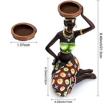 2 Pack African Women Sculpture,8.5in Black Tribal Lady Figure Figurine Candle Holder African America...