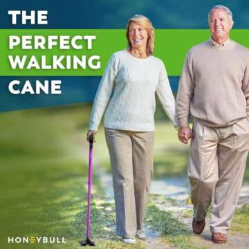 HONEYBULL Walking Cane for Men & Women - Foldable, Adjustable, Collapsible, Free Standing Cane, Pivo...