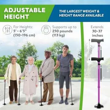 HONEYBULL Walking Cane for Men & Women - Foldable, Adjustable, Collapsible, Free Standing Cane, Pivot Tip, Heavy Duty | Walking Sticks, Folding Canes for Seniors & Adults [Purple]
