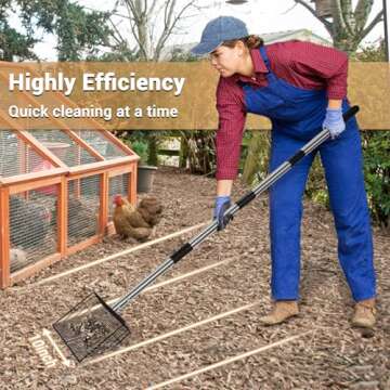 10inch Large Metal Chicken Poop Scooper, 24 to 68" Long Chicken Coop Litter Scoop with Stainless Ste...