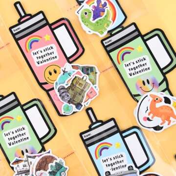 Stickers Valentines Cards for Kids Classroom - 48 Sets Valentine's Day Gifts for Class Exchange - Cute Valentine Card for Boys Girls Classmates School