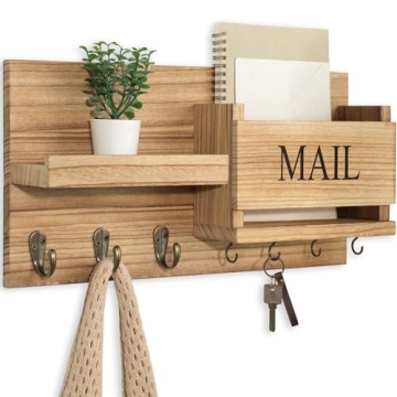 Lwenki Mail Organizer for Wall Mount – Key Holder with Shelf Includes Letter Holder and Hooks for ...