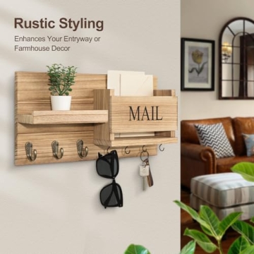 Lwenki Wall Mail Organizer with Key Hooks and Shelf