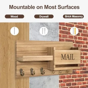 Lwenki Wall Mail Organizer with Key Hooks and Shelf