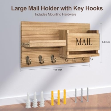 Lwenki Wall Mail Organizer with Key Hooks and Shelf