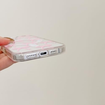 UEEBAI Magnetic for iPhone 13 Pro Max Case, Bow Case Compatible with MagSafe, Wireless Slim Clear Ribbon Aesthetic Phone Case Anti-Yellowing Shockproof Protective Cover for Women Girl - Pink