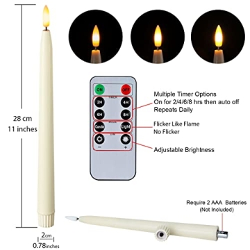 Homemory 11" Flameless Taper Candles with Remote Timer Dimmer