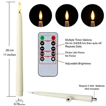 Homemory 11" Flameless Taper Candles with Remote Timer Dimmer