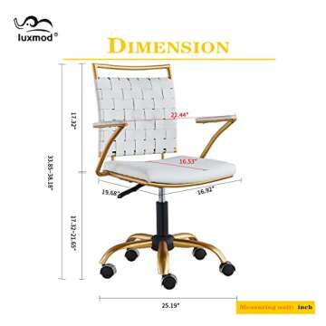 LUXMOD Vanity Chair Gold Office Chair Mid Back Ergonomic Swivel Computer Desk Chair with Arms, Ergon...