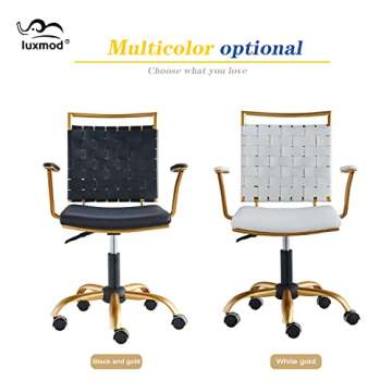 LUXMOD Vanity Chair Gold Office Chair Mid Back Ergonomic Swivel Computer Desk Chair with Arms, Ergonomic White Leather Chair for Lumbar Support & Extra Back,Home Office Chair for Desk