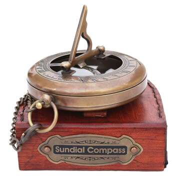 NEOVIVID Brass Sundial Compass - Antique Finish Steampunk Gift for Men - Functional Sundial & Compas...