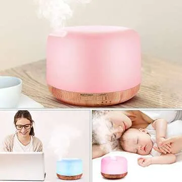 Essential Oil Air Mist Diffuser - Quiet Aroma Essential Oil Diffuser with Adjustable Cool Mist Humidifier Mode Waterless Auto-Off 7 Color LED Lights Changing for Office Home Bedroom Living Room