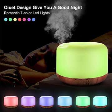 Essential Oil Air Mist Diffuser - Quiet Aroma Essential Oil Diffuser with Adjustable Cool Mist Humidifier Mode Waterless Auto-Off 7 Color LED Lights Changing for Office Home Bedroom Living Room