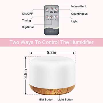 Essential Oil Air Mist Diffuser - Quiet Aroma Essential Oil Diffuser with Adjustable Cool Mist Humidifier Mode Waterless Auto-Off 7 Color LED Lights Changing for Office Home Bedroom Living Room