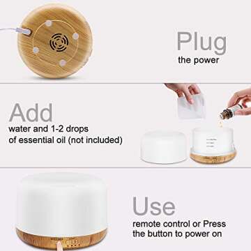 Essential Oil Air Mist Diffuser - Quiet Aroma Essential Oil Diffuser with Adjustable Cool Mist Humidifier Mode Waterless Auto-Off 7 Color LED Lights Changing for Office Home Bedroom Living Room