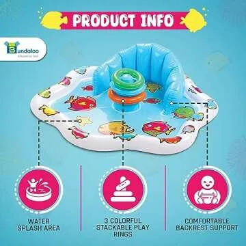 Bundaloo Infant Pool Splash Mat Inflatable with Backrest & Stackable Ring Toys | Summer Fun Activity...