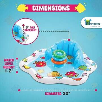 Bundaloo Infant Pool Splash Mat Inflatable with Backrest & Stackable Ring Toys | Summer Fun Activity for Baby Toddlers | Easy Setup