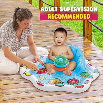 Bundaloo Infant Pool Splash Mat Inflatable with Backrest & Stackable Ring Toys | Summer Fun Activity for Baby Toddlers | Easy Setup