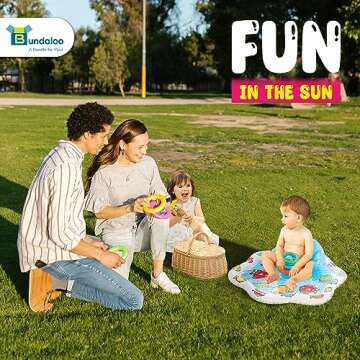 Bundaloo Infant Pool Splash Mat Inflatable with Backrest & Stackable Ring Toys | Summer Fun Activity for Baby Toddlers | Easy Setup
